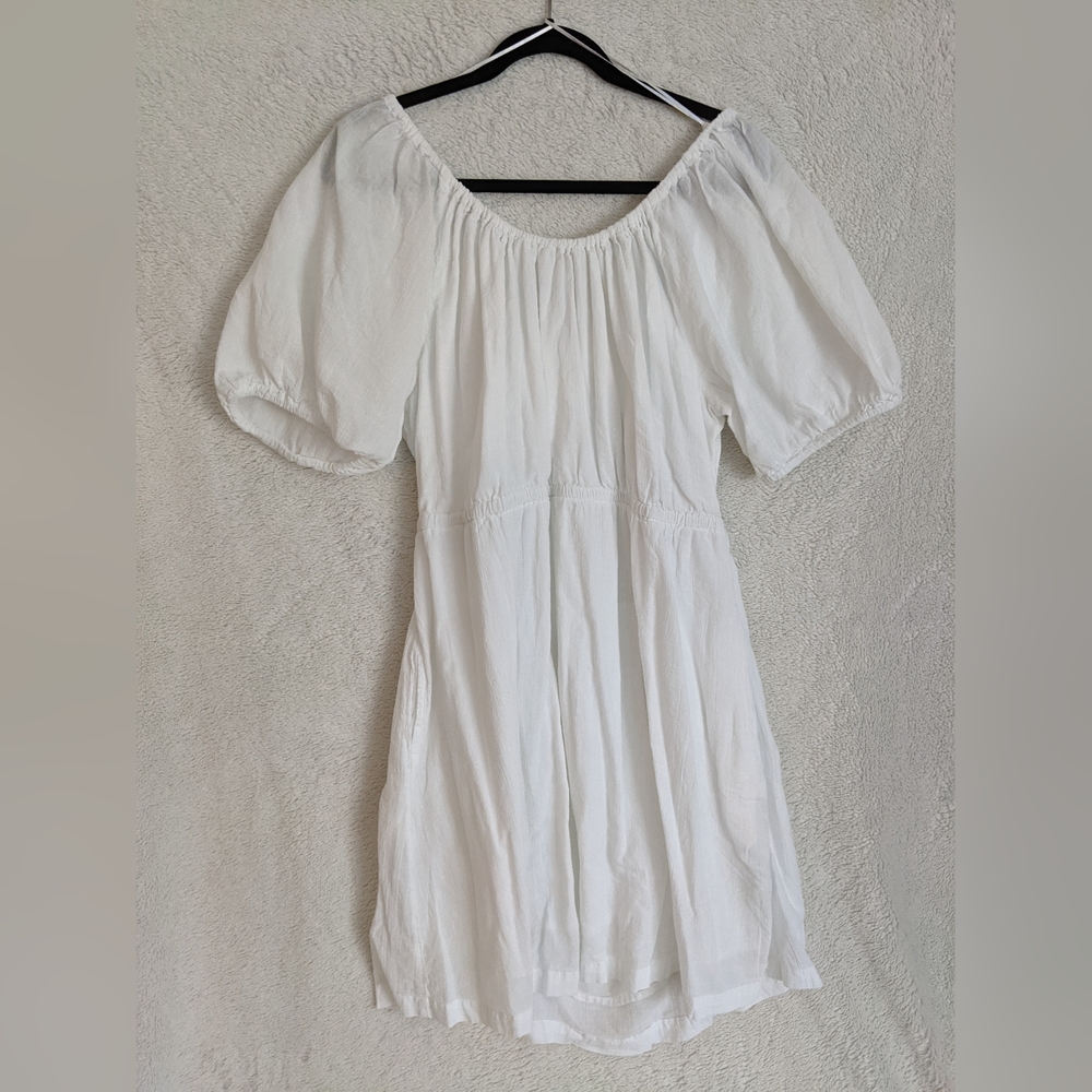 Old Navy Puff Sleeve Tie Back Cut Out Swing Dress, XL, White